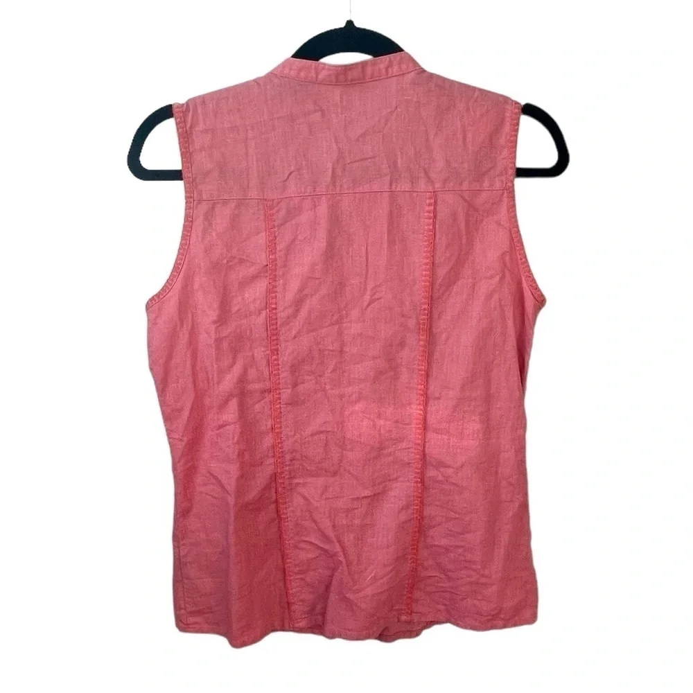SARA ISABELLA Linen Sleeveless Button Front Blouse Melon L - Picture 2 of 3
